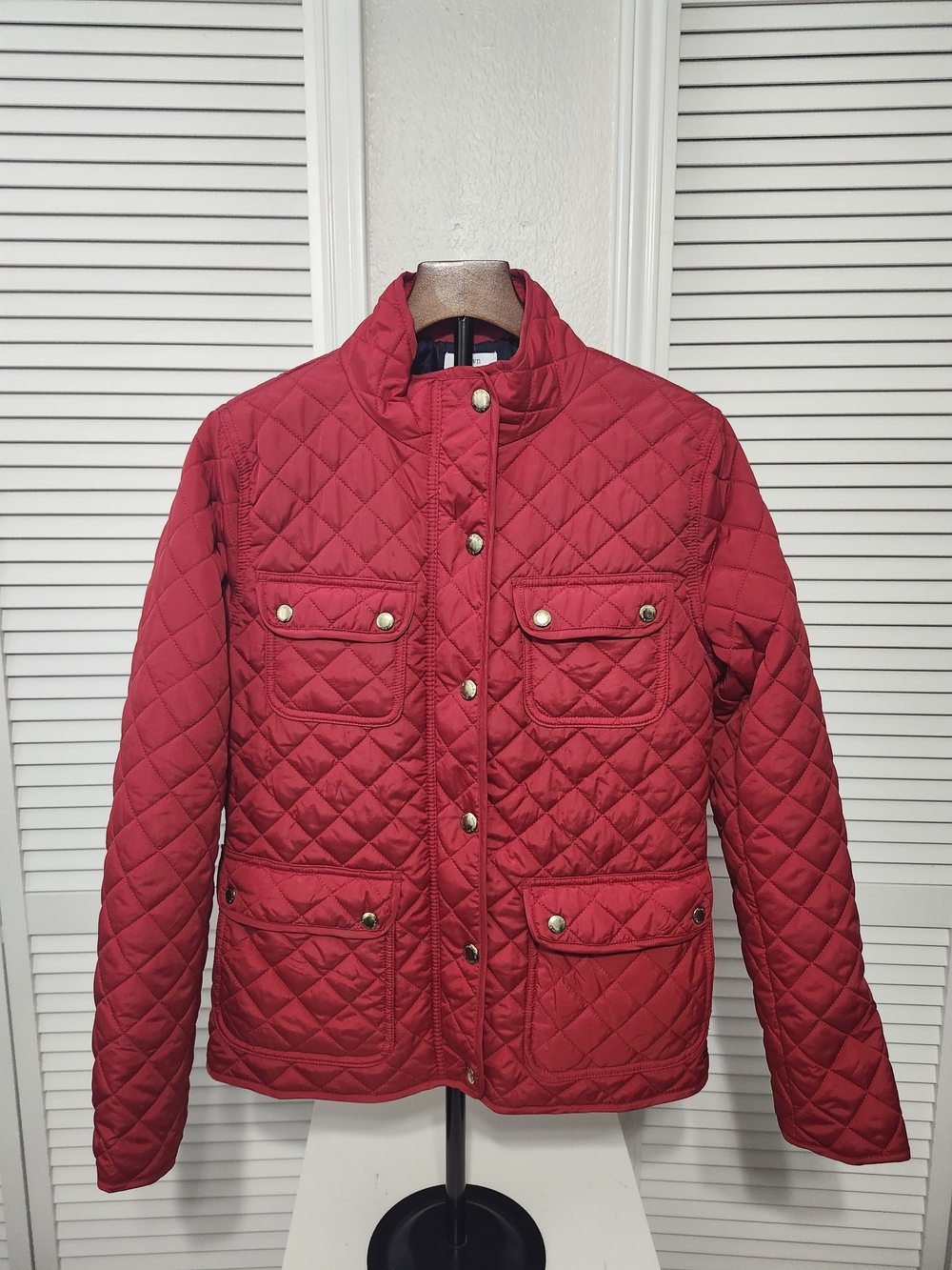 crown & ivy Quilted Red Puffer Jacket with Snap Pockets